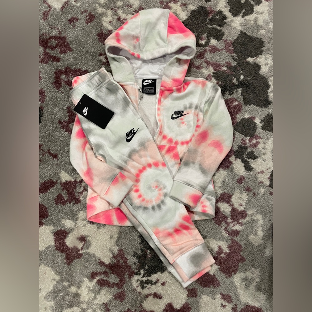 Nike Pink and Gray Tie-Dye Hoodie and Joggers